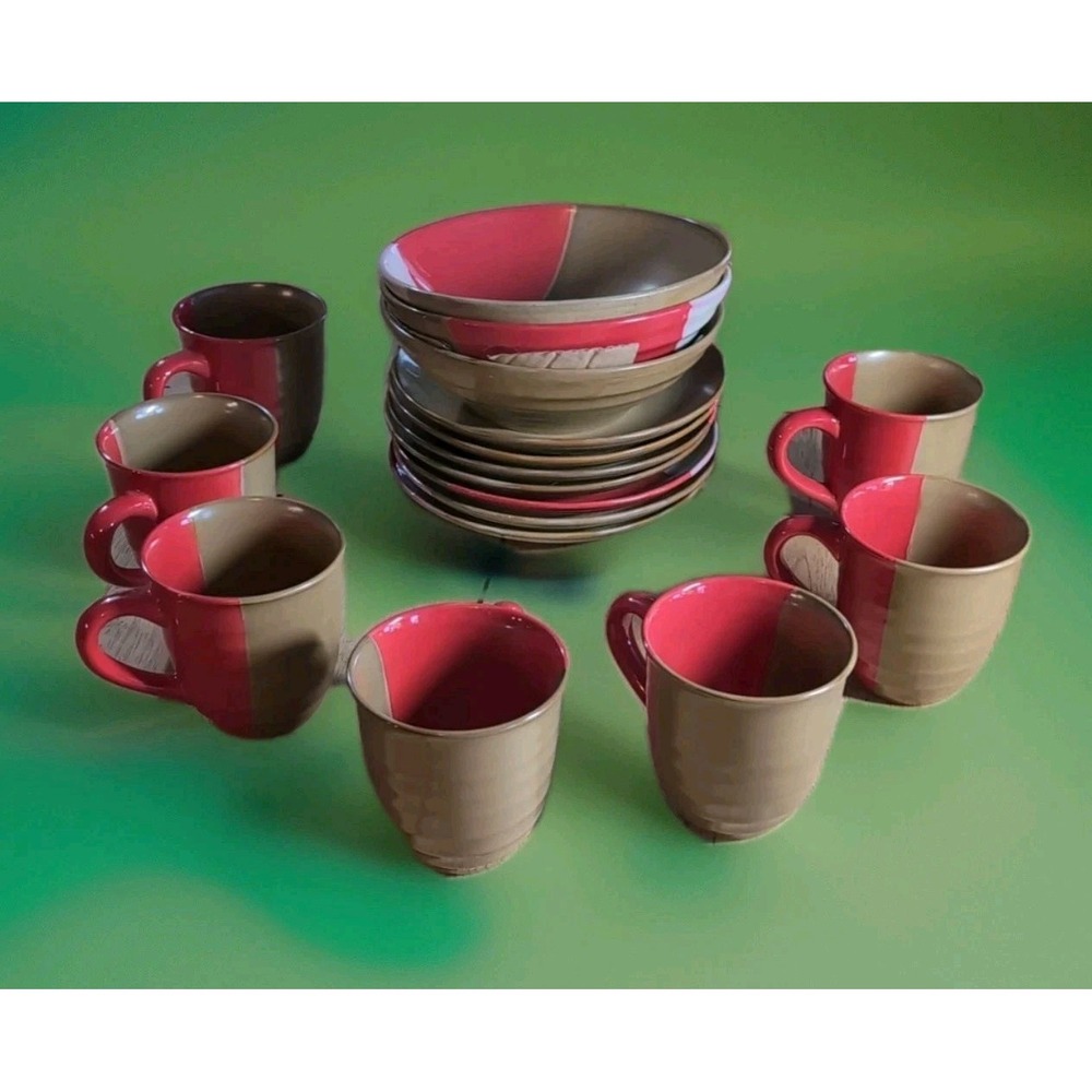 Lot Of 17 Sango Set Dishes Coffee Cups Bowls Plates Gold dust Red 5042‎ NU